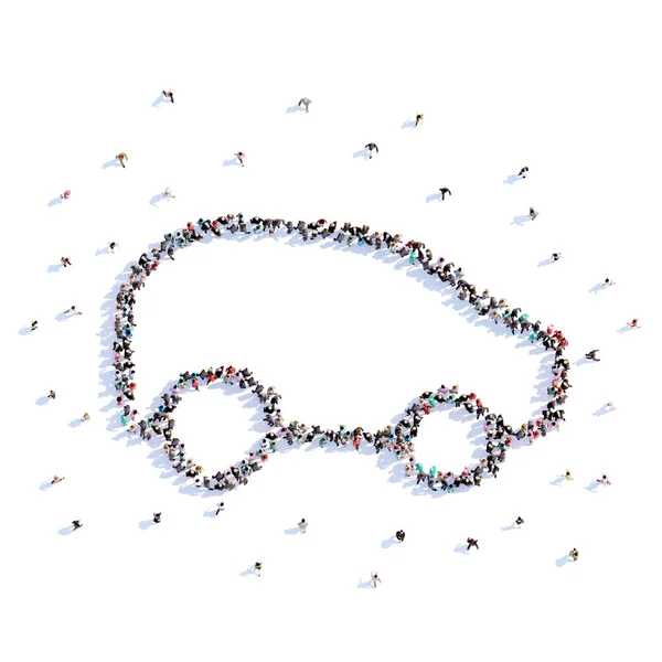 A lot of people form wedding car, love, icon . 3d rendering. — Stock Photo, Image