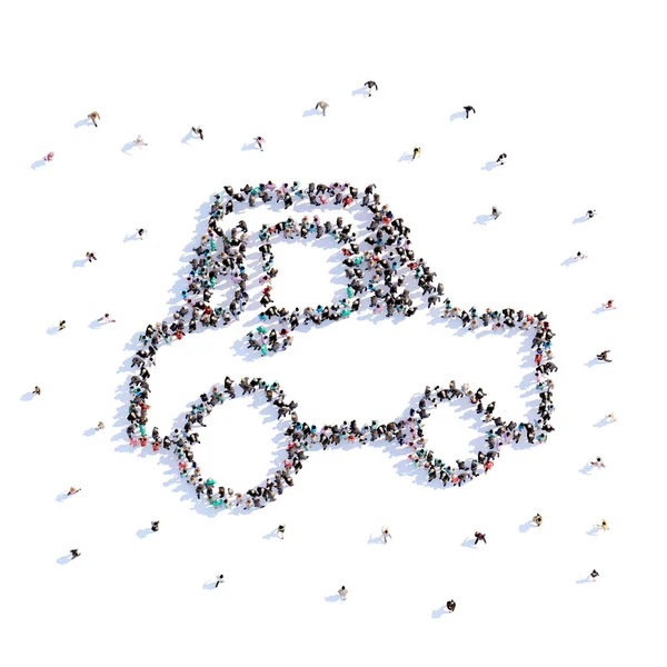Mucha gente forma el coche de la boda, amor, icono. renderizado 3d . — Foto de Stock