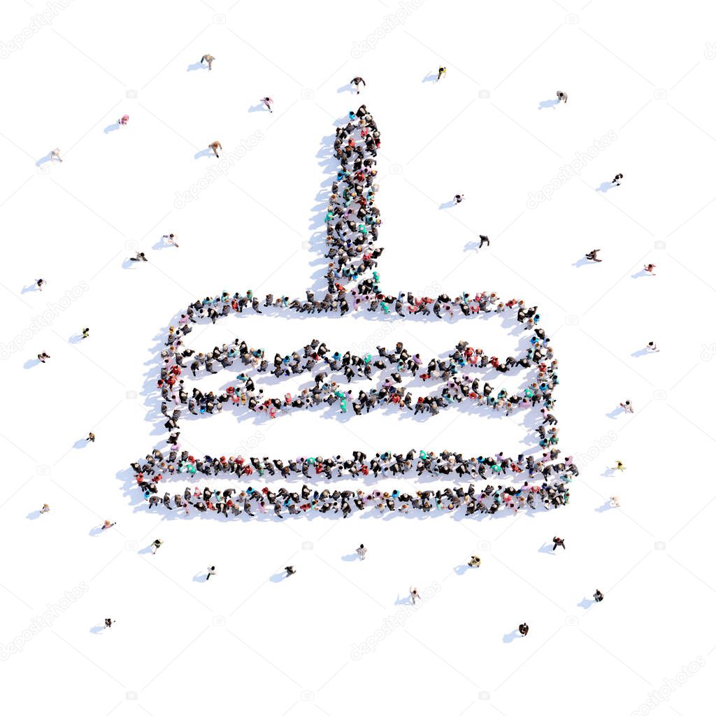 A lot of people form cake, icon on a white background. 3d illustration. 3d rendering.