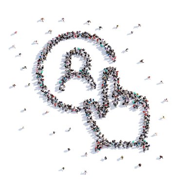 Bir sürü insan formu iş, fikir, kutsal kişilerin resmi. 3D render.