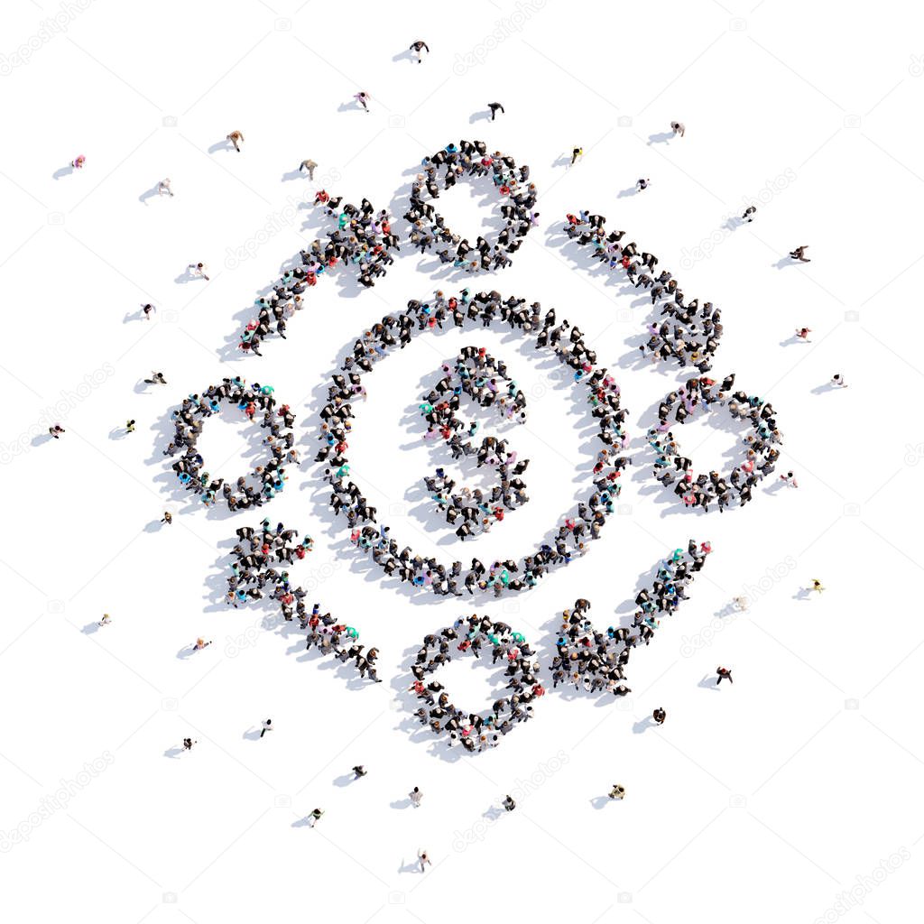 A lot of people form business, idea, icon on a white background. 3d illustration. 3d rendering.