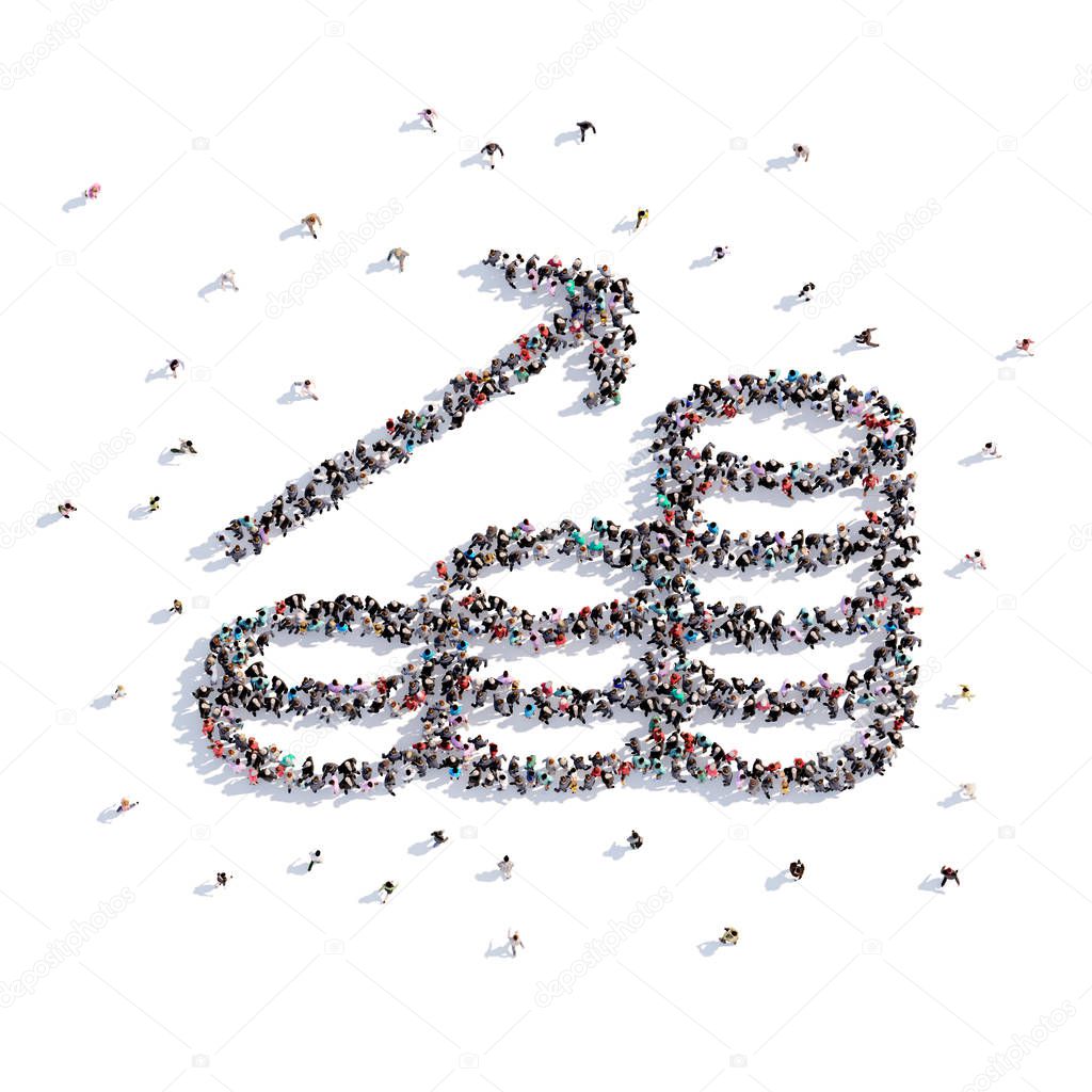 A lot of people form business, idea, icon on a white background. 3d illustration. 3d rendering.