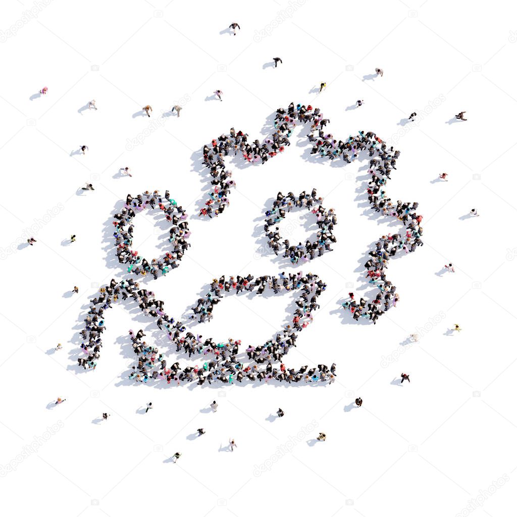 A lot of people form business, idea, icon on a white background. 3d illustration. 3d rendering.