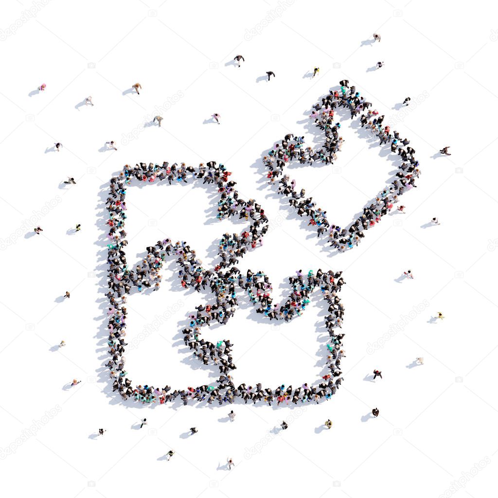 A lot of people form puzzles, business, icon . 3d rendering.