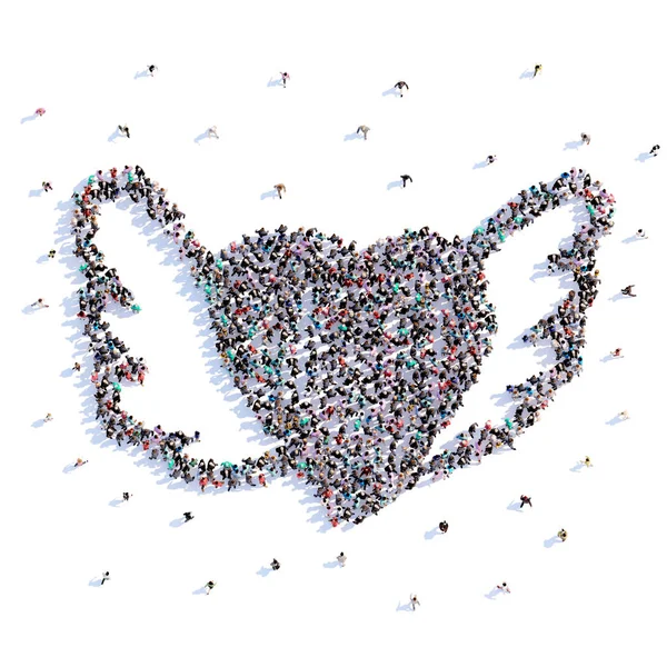 Molta gente forma amore, cuore con le ali, icona. rendering 3d . — Foto Stock
