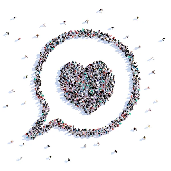 Un sacco di gente forma buble chat, amore, icona. rendering 3d . — Foto Stock