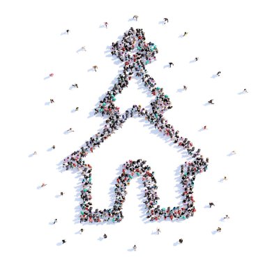 Bir sürü insan formu Kilisesi, Düğün Aşk, kutsal kişilerin resmi. 3D render.