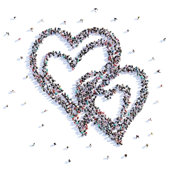 Mucha gente forma amor, corazón, icono. renderizado 3d . — Foto de Stock