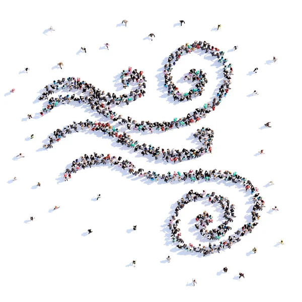 Een heleboel mensen vorm wind, pictogram. 3D-rendering. — Stockfoto