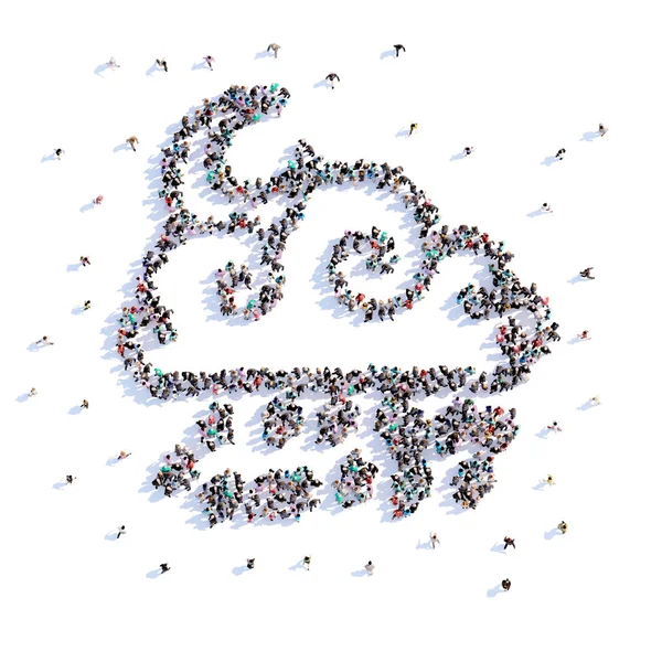 En massa människor bildar moln, ikonen. 3D-rendering. — Stockfoto