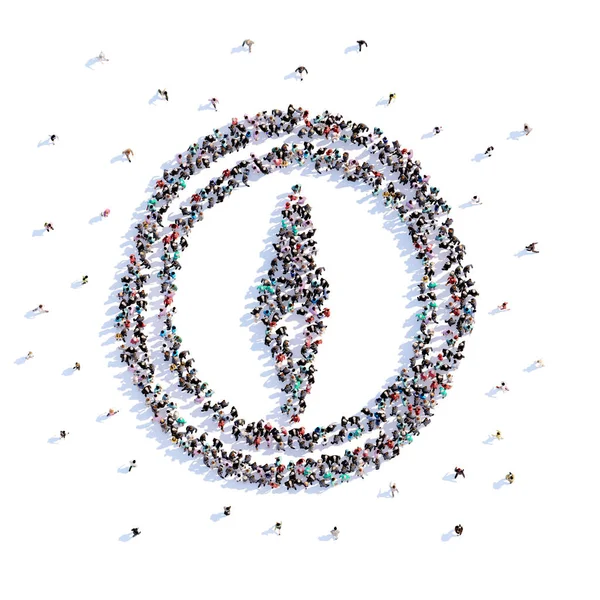 A lot of people form compass, icon . 3d rendering. — Stock Photo, Image