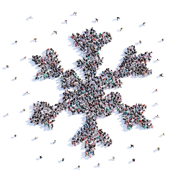 Beaucoup de gens forment des flocons de neige, météo, icône. Rendu 3d . — Photo