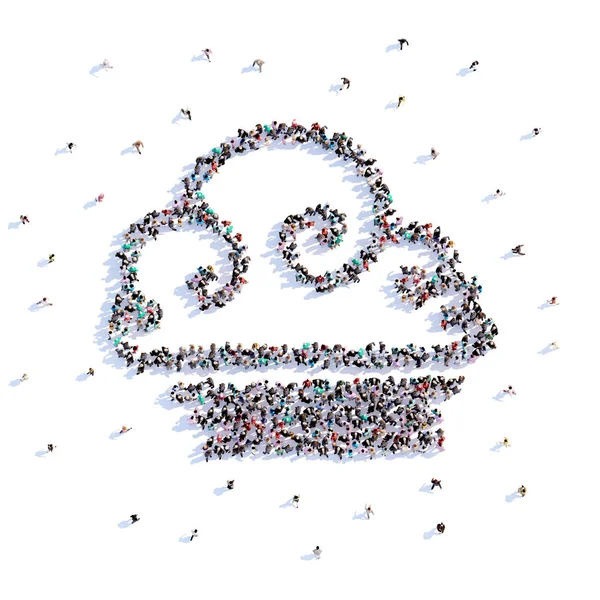 Molta gente forma nuvole, icone. rendering 3d . — Foto Stock