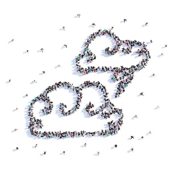 Molta gente forma nuvole, icone. rendering 3d . — Foto Stock