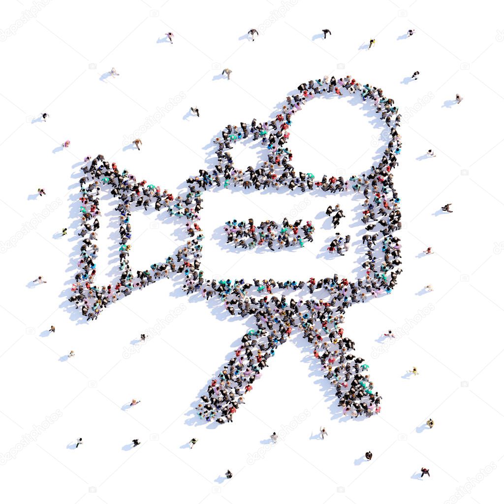 A lot of people form ilm, icon on a white background. 3d illustration. 3d rendering.