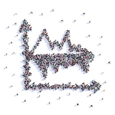 Bir sürü insan formu diyagramı, iş, kutsal kişilerin resmi. 3D render.