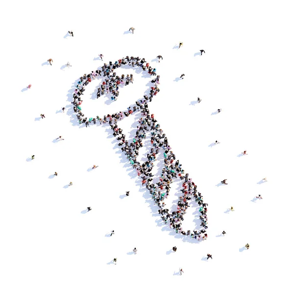 A lot of people form tool, screw, icon . 3d rendering. — Stock Photo, Image