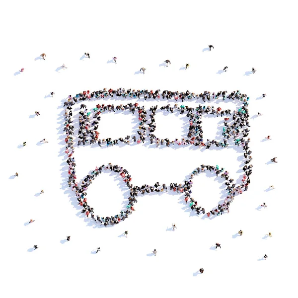 많은 사람들이 양식 버스의 아이콘. 3 차원 렌더링. — 스톡 사진