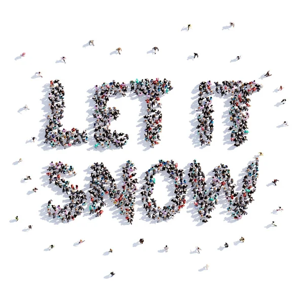 很多人形成让它下雪, 圣诞节, 图标。3d 渲染. — 图库照片