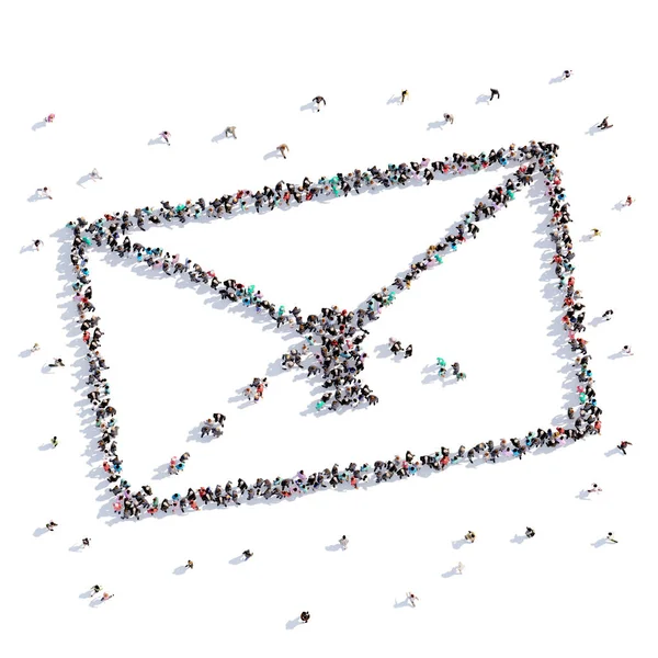 A lot of people form envelope, icon . 3d rendering. — Stock Photo, Image