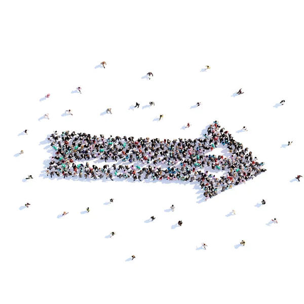 Een heleboel mensen vormen pijl, richting, pictogram. 3D-rendering. — Stockfoto