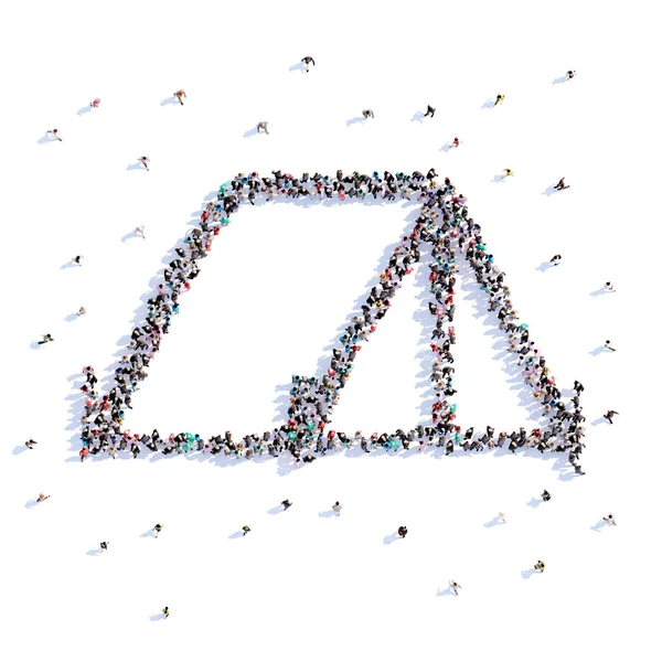 Een heleboel mensen vormen tent, wandeling, pictogram. 3D-rendering. — Stockfoto