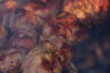 Salamura edilmiş şiş mangal ızgarasında mangal yapmaya hazırlanıyor. Şiş kebap ya da Şiş kebap Doğu Avrupa 'da popüler..