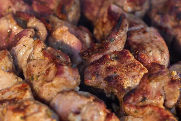 Salamura edilmiş şiş mangal ızgarasında mangal yapmaya hazırlanıyor. Şiş kebap ya da Şiş kebap Doğu Avrupa 'da popüler..