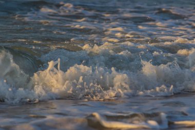 Güçlü dalgalar kayalık bir sahilde eziliyor..