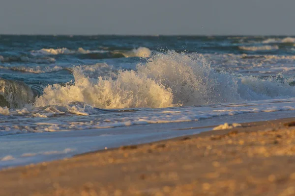 Güçlü dalgalar kayalık bir sahilde eziliyor..