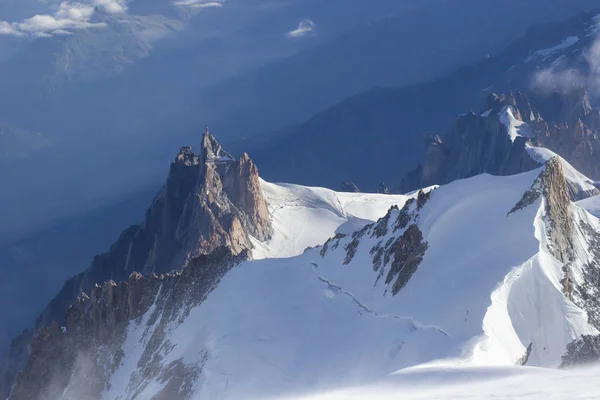 Widok Skale Aiguille Midi Najwyższej Góry Mont Blanc Chamonix Francja — Zdjęcie stockowe