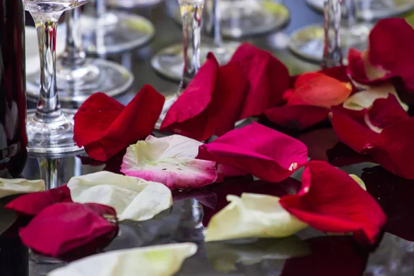 Petali Rosa Bordo Sfondo Piatto Pietra Ardesia Nera Disegni Romantici — Foto Stock