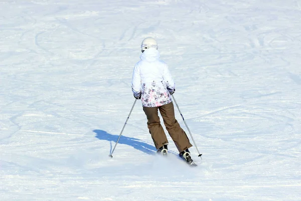 Young Sexy Woman Doing Winter Sport She Skiing White Winterparadis — Stock Photo, Image