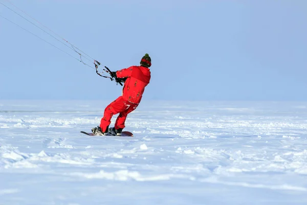 Kiting Snowboard Frozen Lake — Stock Photo, Image