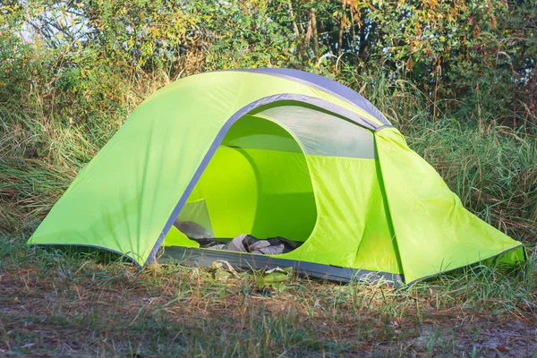 Groene Tent Een Camping Het Bos — Stockfoto
