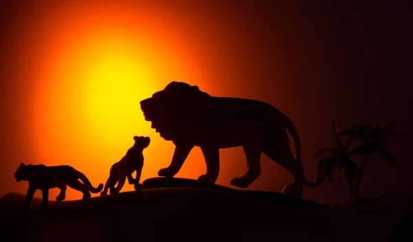 Silhouetten Von Tieren Auf Dem Hintergrund Des Sonnenuntergangs — Stockfoto