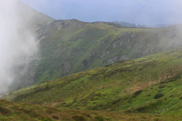 Güzel yeşil dağlar tepeler ve bulutlu mavi gökyüzü