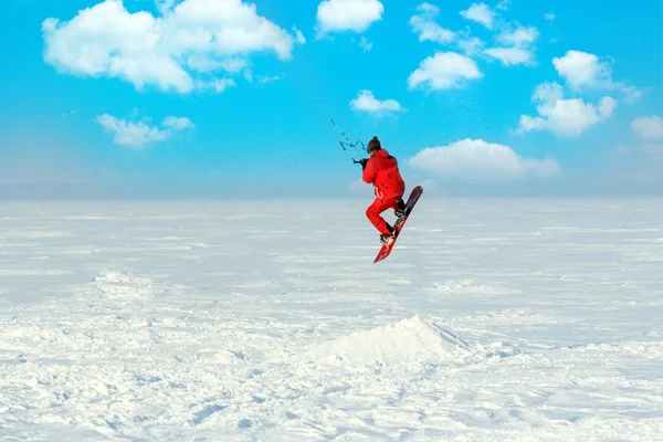 Snowkiting Χειμώνα Στη Λίμνη — Φωτογραφία Αρχείου