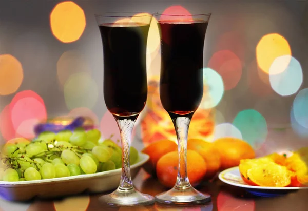 Sweet Wine Fruits Wooden Table — Stock Photo, Image