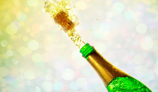 Close-up of champagne explosion. Celebration theme