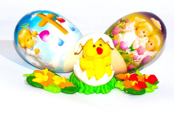 Perfect Colorful Handmade Easter Eggs Chicken Isolated White — Stock Photo, Image