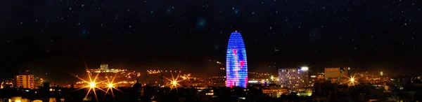Барселона Skyline Ночью Каталонии Испания — стоковое фото