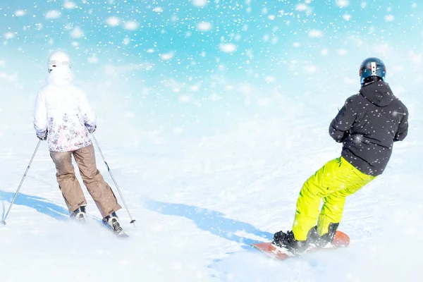 Freeride Snowboarder Rolls Snow Covered Slope Leaving Snow Powder Space — Stock Photo, Image