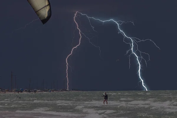 Lightning at sea A thunderstorm