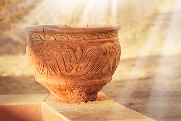 Amphoras, vases and old clay jugs in a rural house