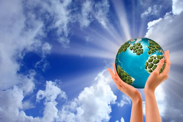 Hands Holding Glowing Earth Conceptual Image Earth Day Saving Energy — Stock Photo, Image