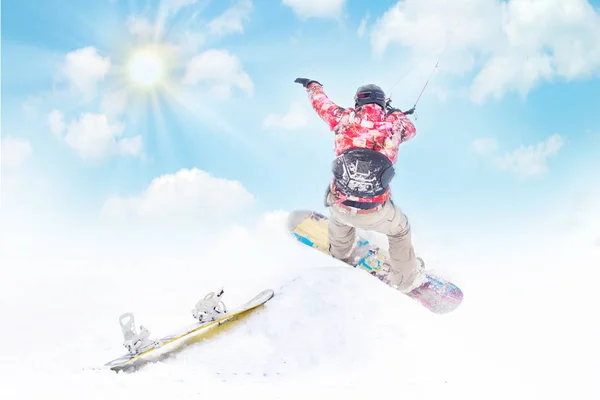 Homme Faisant Main Debout Sur Neige Dérive Hiver Snowkiting Sur — Photo