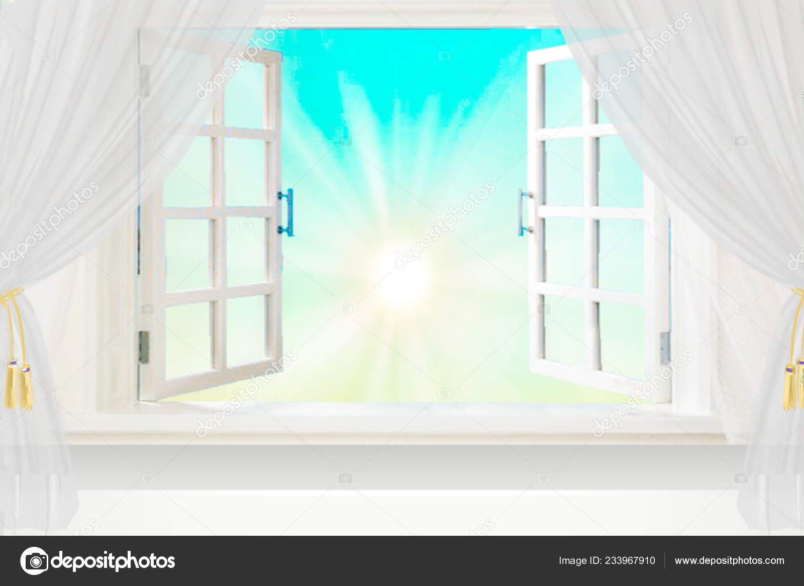 White Table Top On Blurred Pastel Background Of Curtained Window