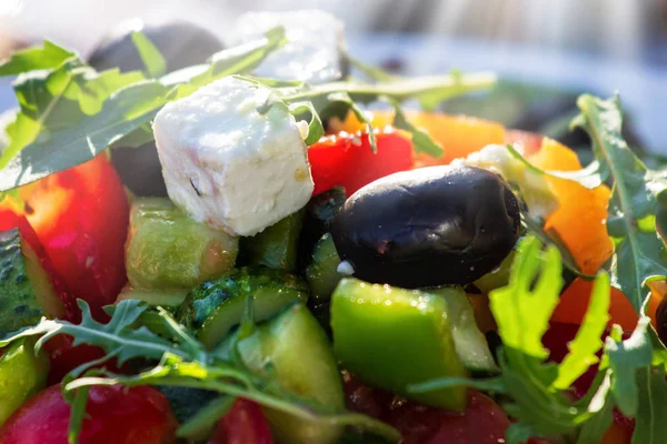 Taze Sebze Salatası Yakın Yunan Salatası — Stok fotoğraf