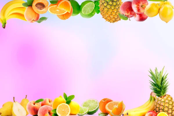 Rainbow colored fruits and vegetables on a white table. Juice and smoothie ingredients. Healthy eating diet concept.